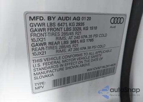 2020 Audi Q8 Prestige 55 Tfsi Quattro Tiptronic z USA, uszkodzony, nr VIN WA1CVAF19LD014829